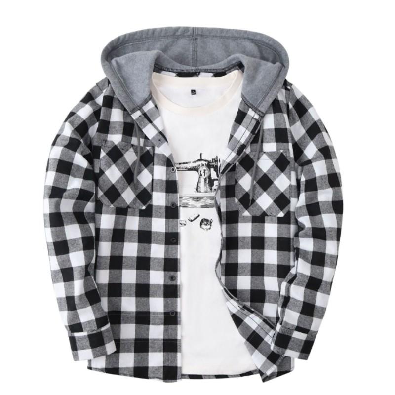 Men's Fall-Design Hooded Checkered Sweatshirt, Flannel Hoodie