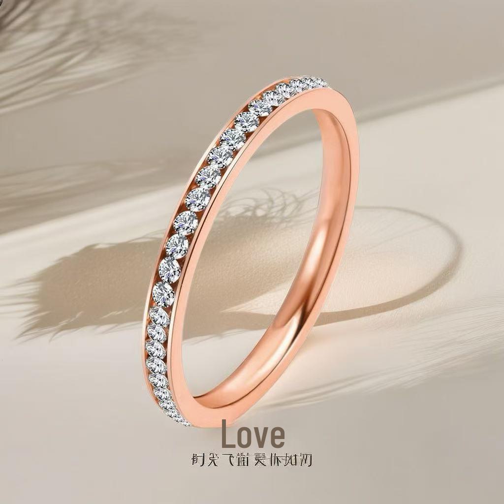 Stainless Steel Titanium Women's Ring - No-Fade, Niche Design, Ins Style, Diamond-Plated Gold-Plated, Plain Ring