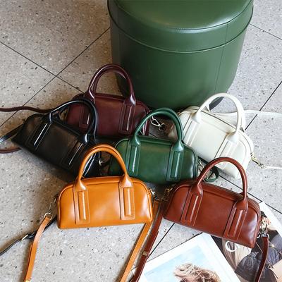 Spring New High-quality Textured Cowhide Leather Simple Commuter Handheld Crossbody Bag Bowling Bag