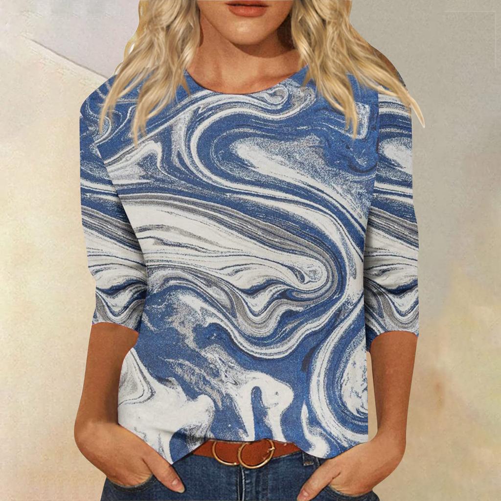 Vår och Höst Rundhals Blommönster 3D Kreativ Personlig Färgglad Tryckt Topp Trendig Casual Långärmad Dam T-shirts