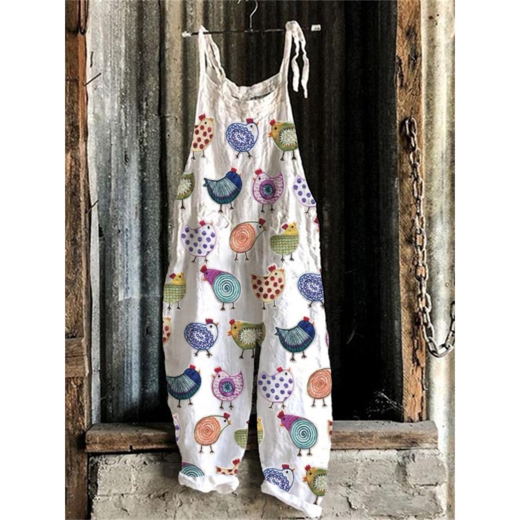 VIONA Heiße Damen Sommer Mode Einteiler Latzhose Einfach Bequem Haus Weite Hosen 3D Hahn Gedruckte Arbeitshosen