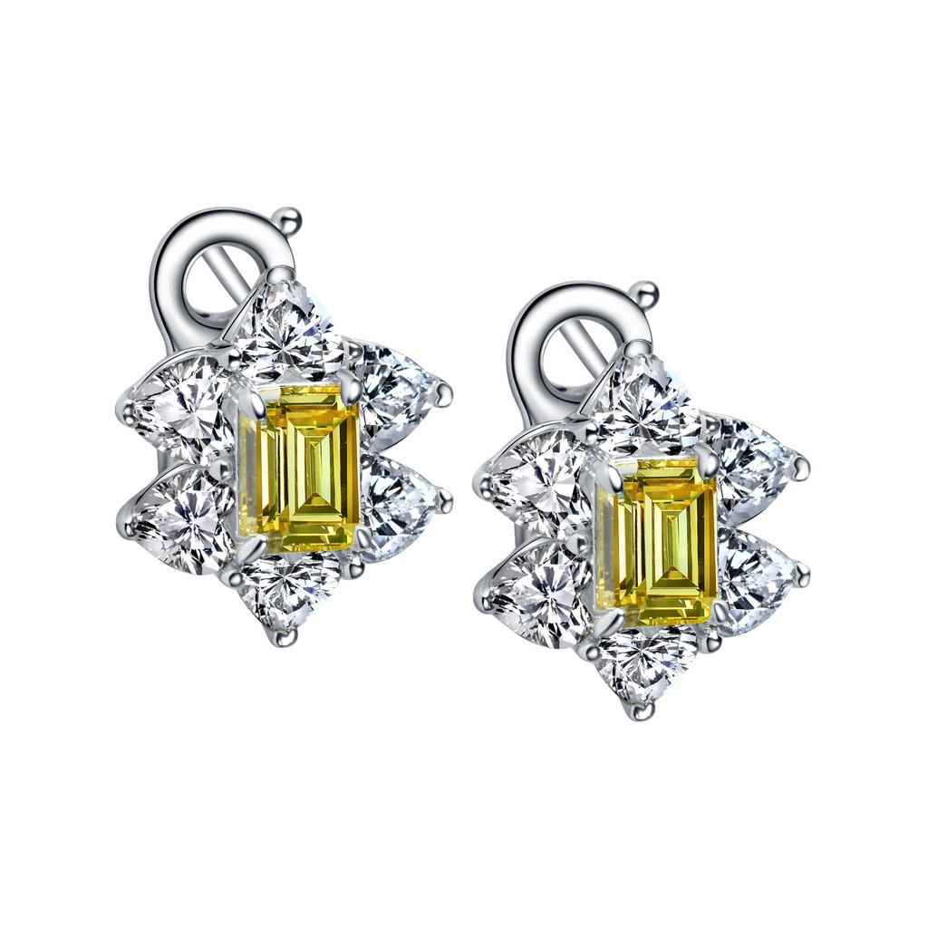 Gica Gema 100% 925 Sterling Silver Light Yellow Rectangle Personalized Classic Stud Earrings For Women Fine High Grade Jewelry Gift
