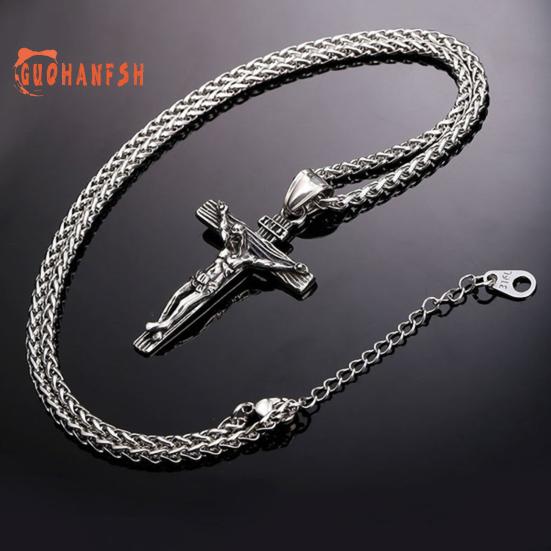 Men Necklace Jesus Cross Dangle Anti Rust Stainless Steel Jesus Pendant Necklace Jewelry for Party