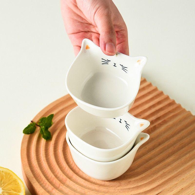 2 Pezzi Mini Ciotole per Salse a Forma di Gatto in Ceramica – Carine Ciotoline da Dessert e per Salse da 90 ml per Cucina o Feste