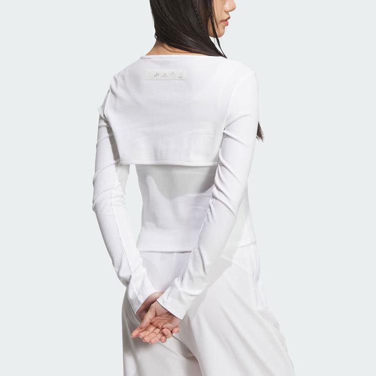 Adidas Solid Logo Two-In-One Sports Casual Slim Fit Long Sleeve T-Shirt Women Tops White IZ0605