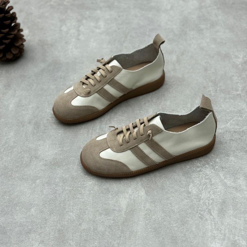 Handgemachte Lederschuhe Vintage Round Head Rindsleder Casual Damenschuhe