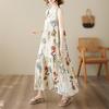 DIMANAF Plus Size Dress Summer Women Vintage Linen Elegant Style Sleeveless Floral Loose New Long Dress 8022