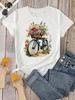 Women T Shirt Fashion Floral Bicycle Print Tshirt Women Short Sleeve O Neck T-shirt Ladies Causal Tee Shirt Clothes Tops