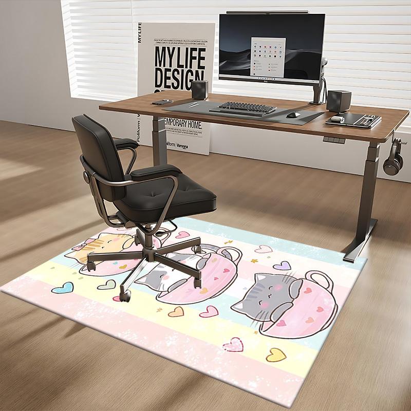 1pc Cute Cat In Teacup Chair Mat - Pastel Hearts Office Desk Pad, Non-Slip Rug for Home Decor, Suitable for All Seasons, Perfect Gift Idea.P051