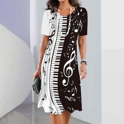 Schwarz-Weiß Notenmuster 2024 Sommer Neu Damenkleider Elegantes Kleid Midi Damenmode Übergröße Damenbekleidung
