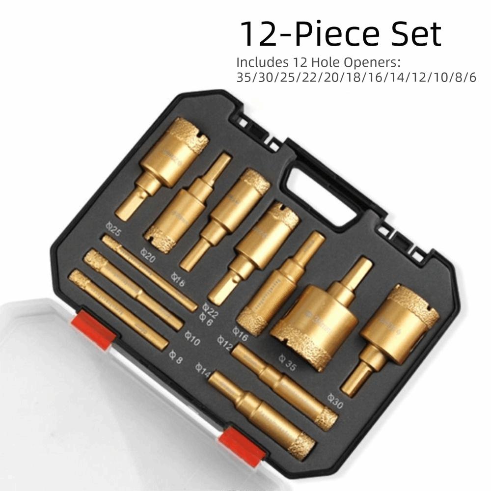 Vacuum Brazed Adamas Drill Bits 12pcs Set 6-35mm Size Core Drill Bit Gold Color Adamas Coated Drill Stone Tile Work
