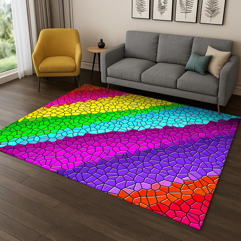 Rainbow Cartoon Pattern Carpet Rug Area Rug for Home Bedroom Living Room Sofa Doormat Kitchen Decor,Kid Game Non-slip Floor Mat