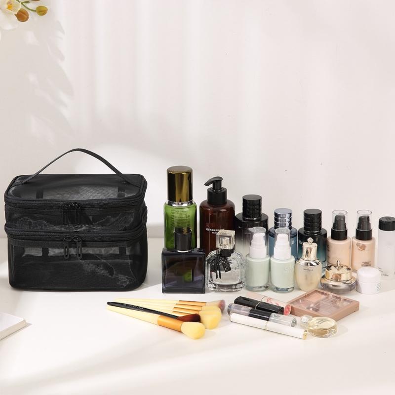 Cosmetic Bag Nylon Makeup Bag Single/Double Layer Cosmetic Bag Large Capacity Toiletry Storage Bag for Travel Portable