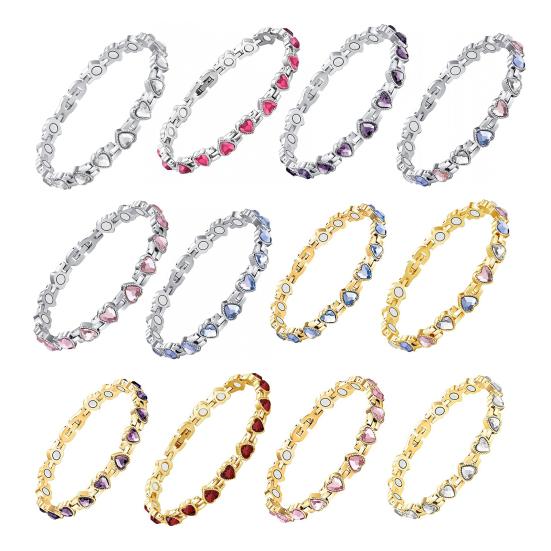 Bracelet Sparkling Cubic Zirconia Heart Shape Women Bracelet Lightweight Magnetic Therapy Bracelet with Secure Clasp