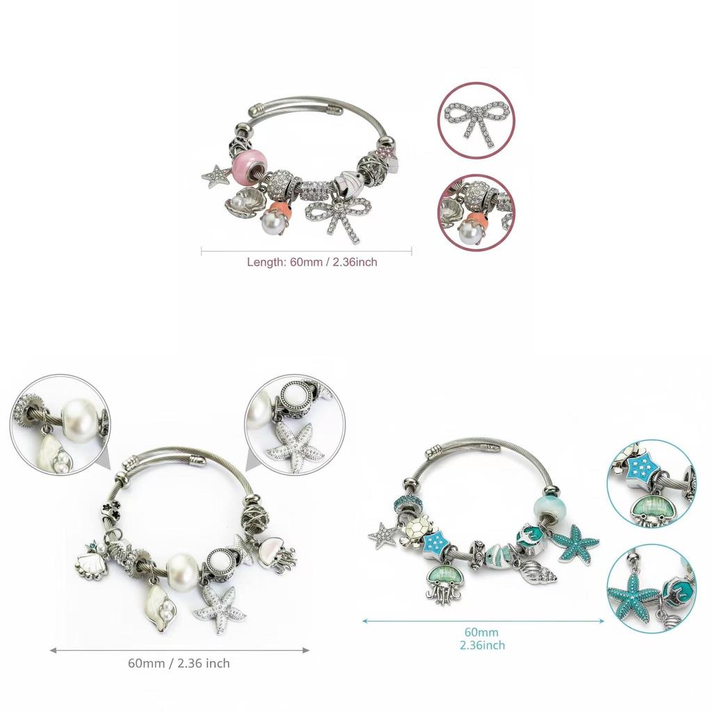 Ocean Theme Stainless Steel Beaded Bracelet With Starfish Sea Creatures For Women Summer Jewelry
