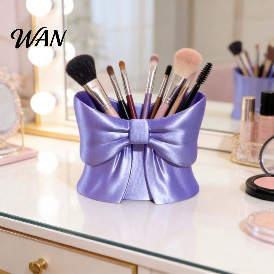 Durable Pen Cup Bow Holder 3D Printed Cute Pencil Cosmetic Brush Organizer Desktop Makeup for School Home Office Supplies Satin Texture