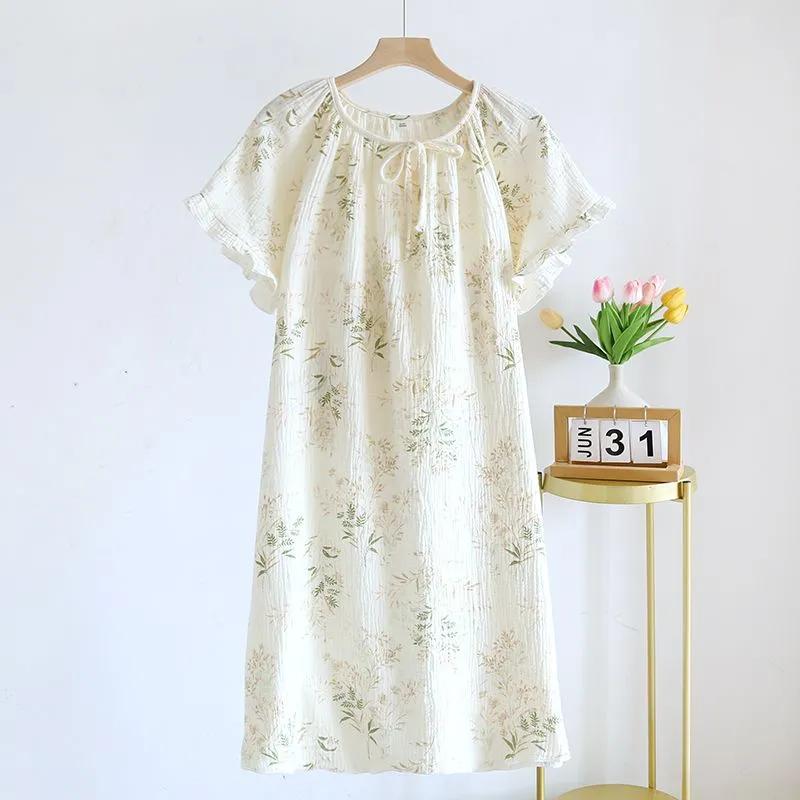 Women's Lightweight Summer Short-Sleeve Nightgown: A Simple, Double-Layered, Loose-Fitting, Breathable Knee-Length Dress
