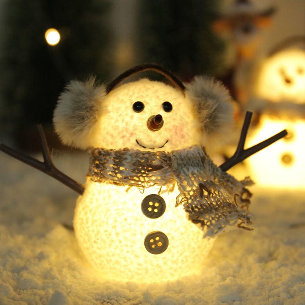 Illuminated Snowman Elk Glowing Toy Plaid Stripe Scarf Illuminated Snowman Lamp With Lights