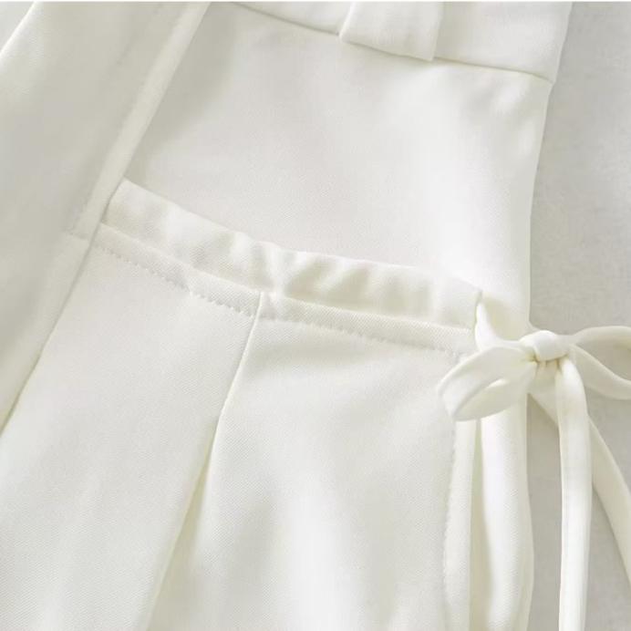 Vintage Style High-waisted Drape Trousers Women Design Sense Side Lacing Fluttering Casual Straight Wide Leg Pants