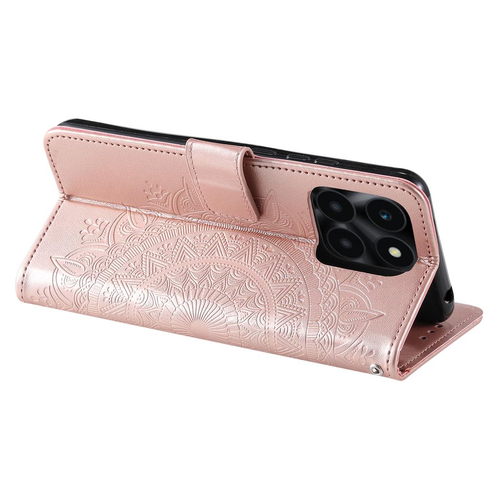 For Honor X6a 4G PU Leather Phone Case Mandala Flower Imprinted Stand Cover Wallet with Strap