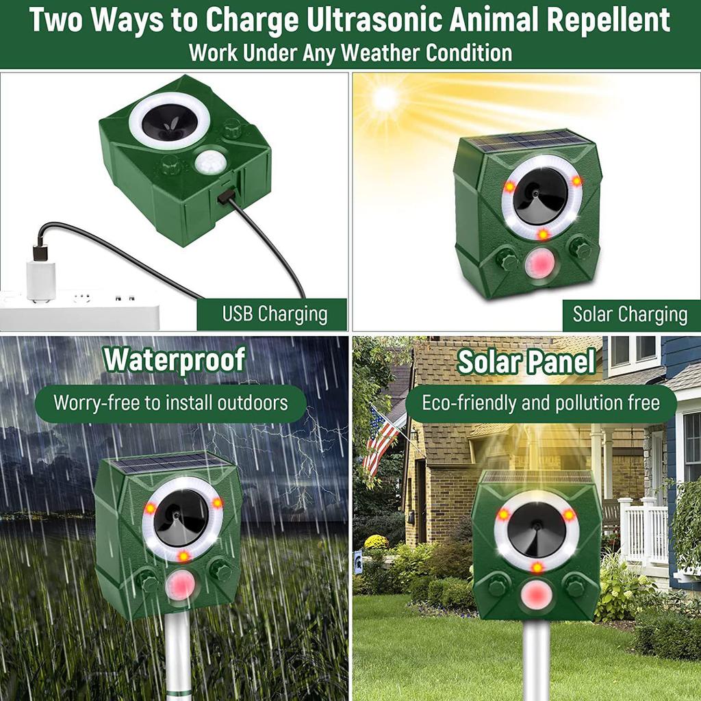 Solar-Powered Ultrasonic Pest Repeller with Infrared Sensor and High-Power Speaker for Rats and Birds