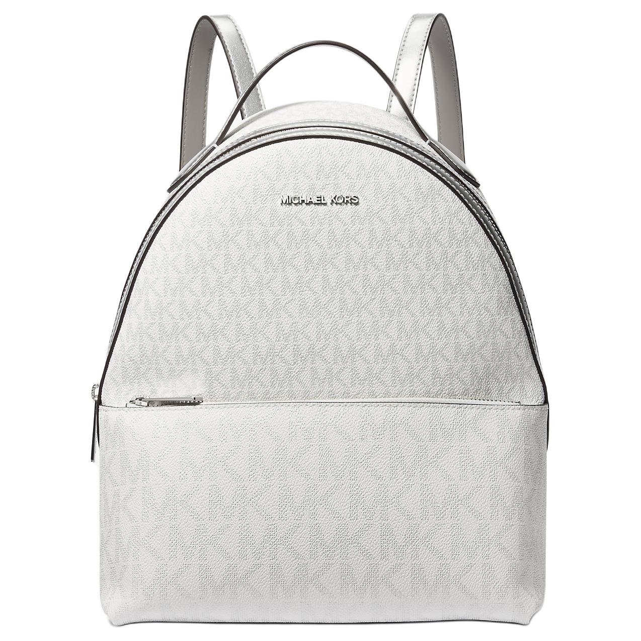 

Michael Kors MK Sheila Metallic Accessories Fashion Simple Coated Canvas Backpack Medium Women Backpack Silver 35F4G6HB6M-SILVER Basic Set (Bag+Dust Bag)
