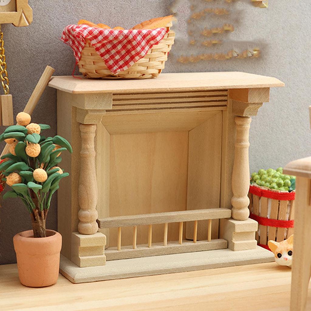 1:12 Dollhouse Fireplace Unpainted Birch Wood Miniature Furniture Decoration Accessories