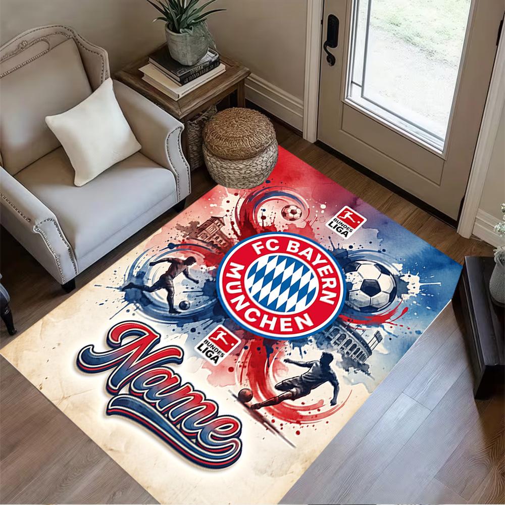 Bayern Munich Soccer Poster Carpet Design for Playrooms Study Room Dining Room Entryway Anti-slip Rug Anime Office Decor Best for Christmas