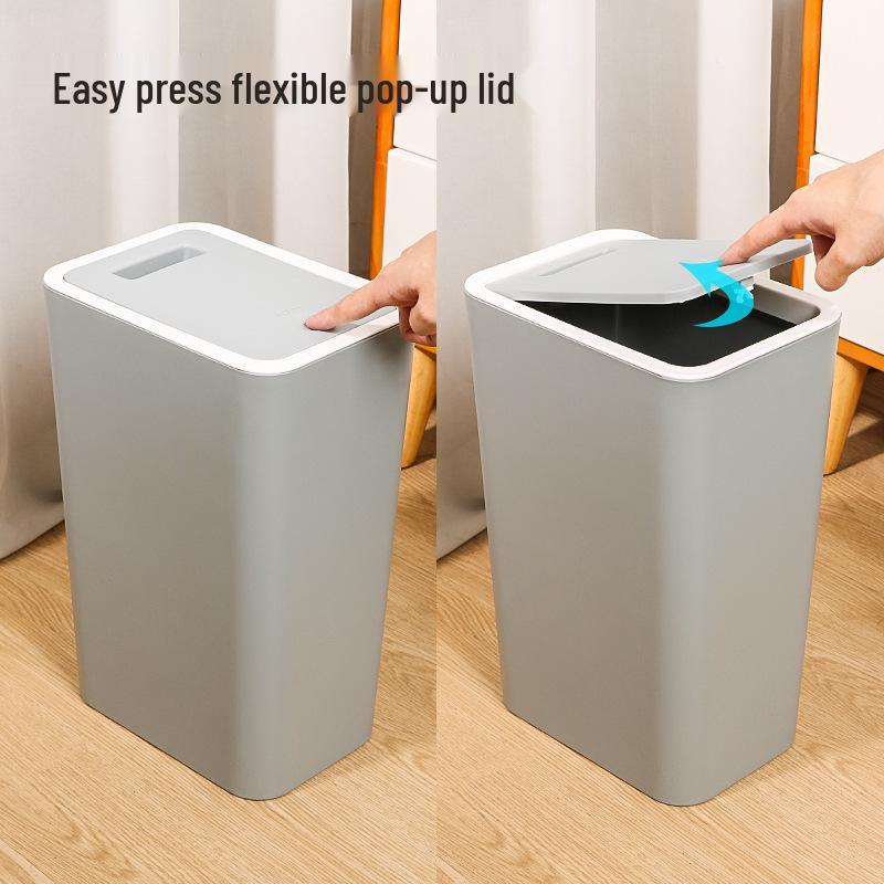 Press-Type Large Capacity Trash Can with Lid for Living Room, Kitchen, Bathroom, or Toilet - Hands-Free Operation