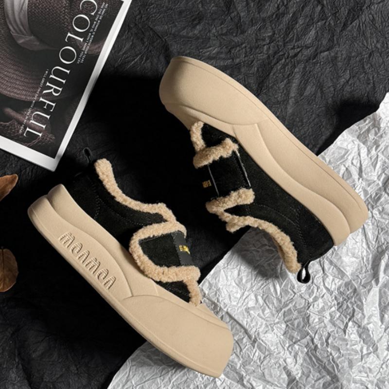 Genuine Leather and Velvet Loafers for Women Winter Velcro Retro Sneakers Thick-soled White Shoes All-match Shoes