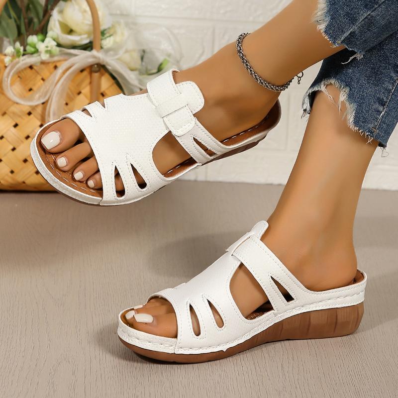 

Мода Новая Мода Женские Босоножки на Танкетке Премиум Ортопедические Босоножки с Открытым Носком Винтажные Нескользящие Кожаные Повседневные Женские Туфли на Платформе Ретро 43 белый