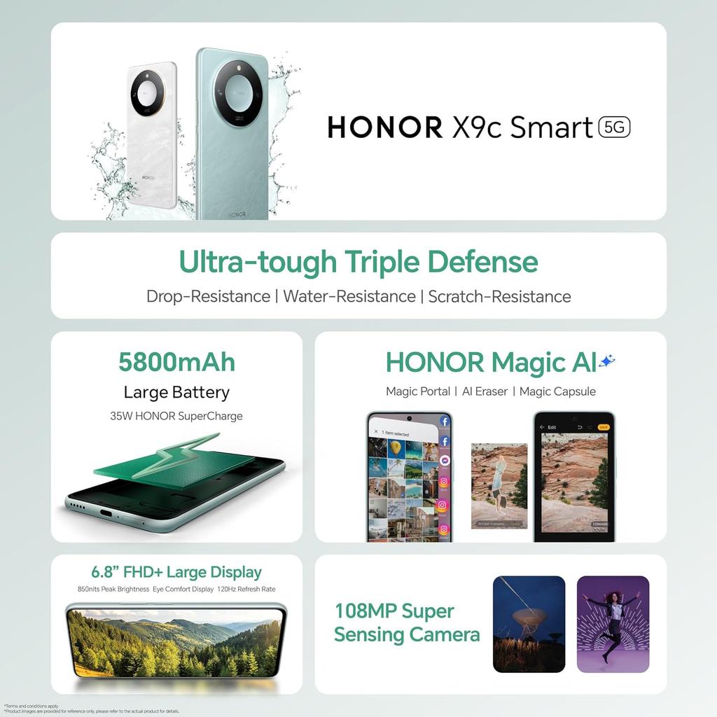 Global Version HONOR X9c Smart Mobile Phone 6.8" 120Hz LCD Anti-Drop Display 108MP Ultra Camera 5800mAh Battery 35W SuperCharger