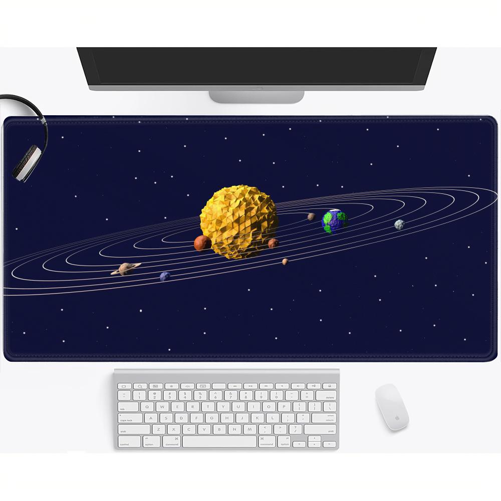 Space Planet Gaming Mouse Pad Deskpad Large Rubber Keyboard Pad Surface for Computer Mouse Non-slip Locking Edge Computer Mat