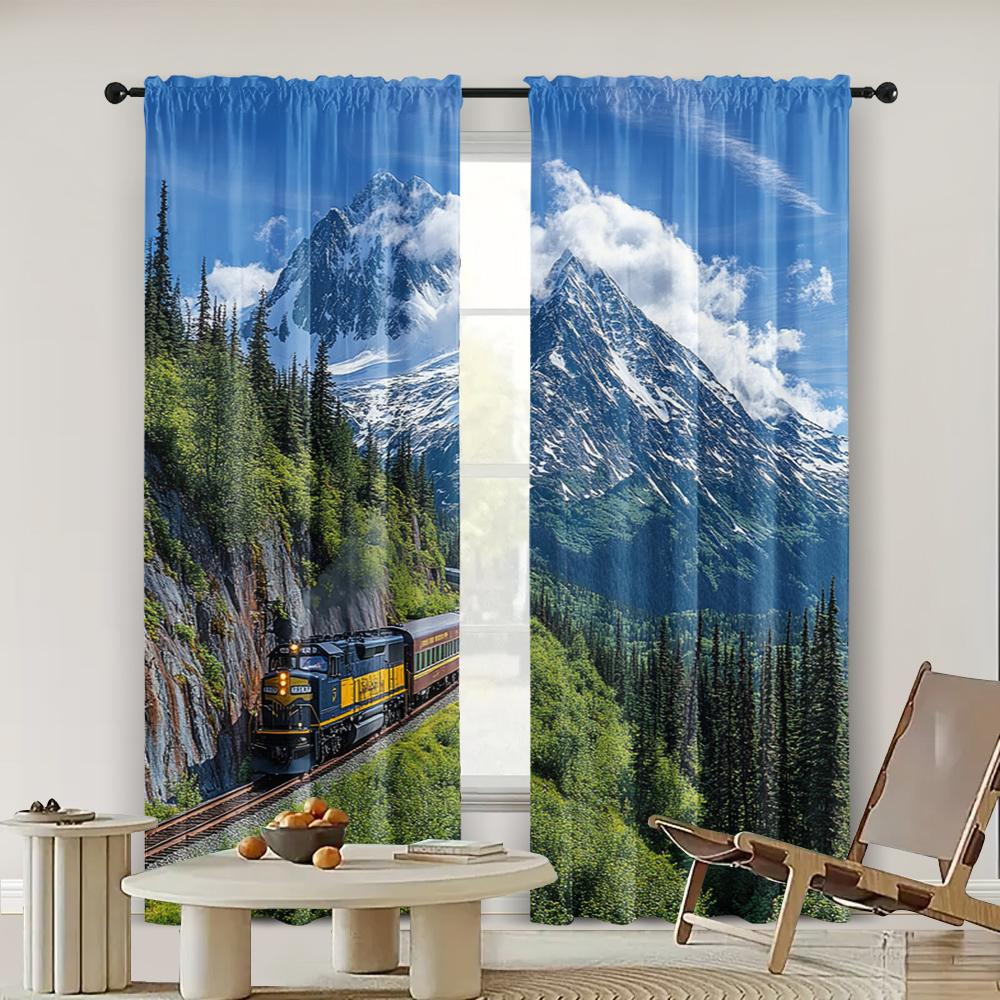 

2 шт., Занавеска Голубое небо_ белые облака_ лес_ летний пейзаж на Аляске Прочная 100% полиэфирная ткань,Без электричества лето 29x65in(75x166cm)