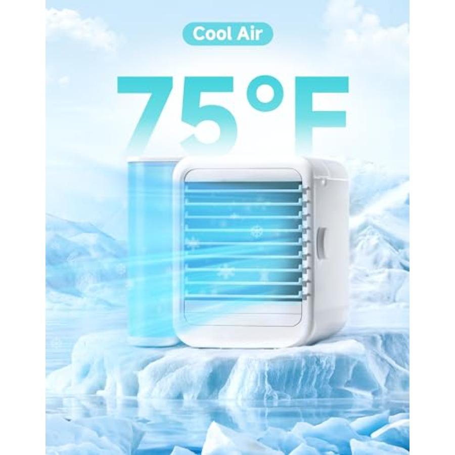 Portable air conditioner fan for bedroom, office, home: evaporative mini air cooler with 7-color night light, USB-powered perso