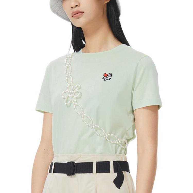 Li Ning Sports Life Series Enlightenment Solid Color Regular T-Shirt Women Tops Green AHSS312-2