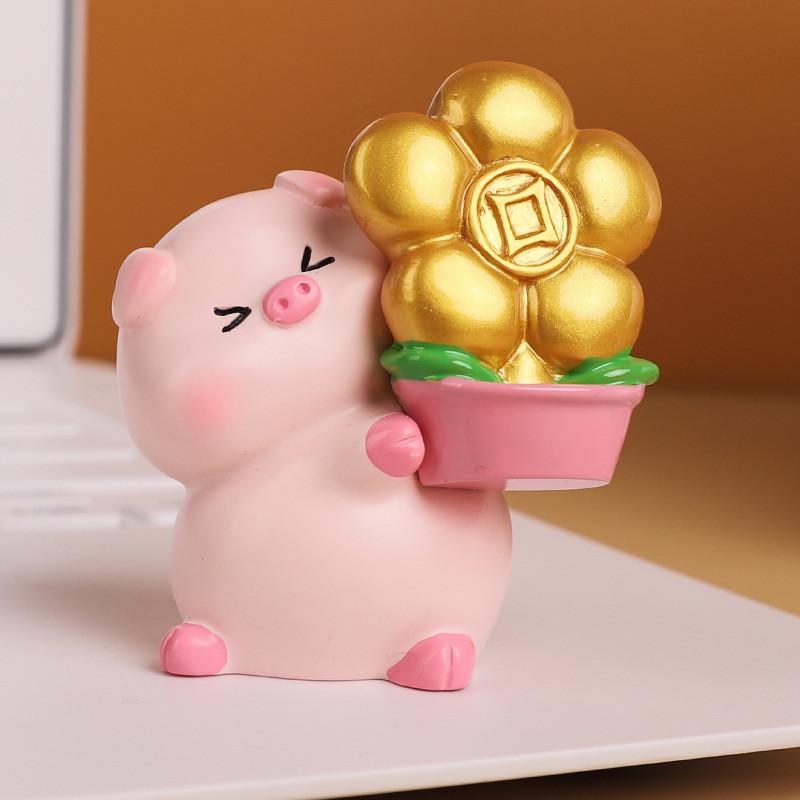 Resin Pig Figurine With Lucky Symbols For Home Decor And Giftgiving