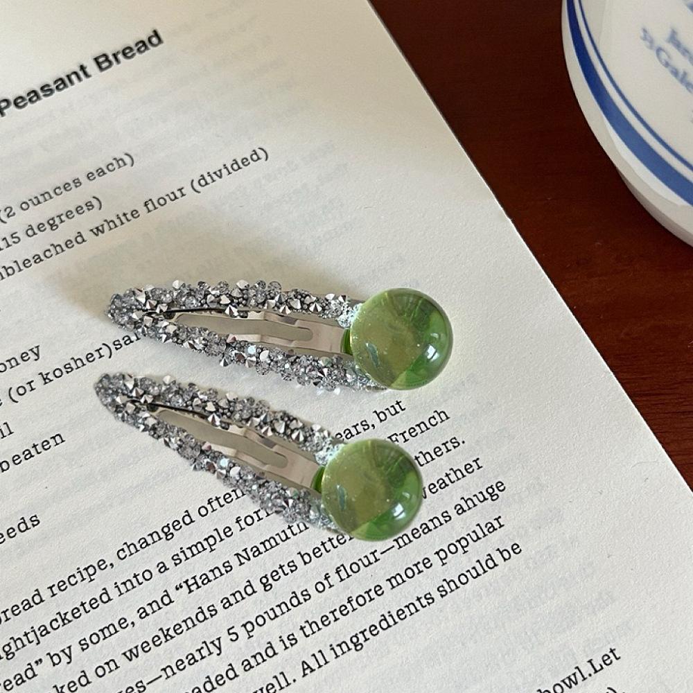 Oxygen Sensation! High Transparency Colored Round Bead Hair Clip With Sparkling Broken Diamonds BB Korean Style Bangs Edge Accessory