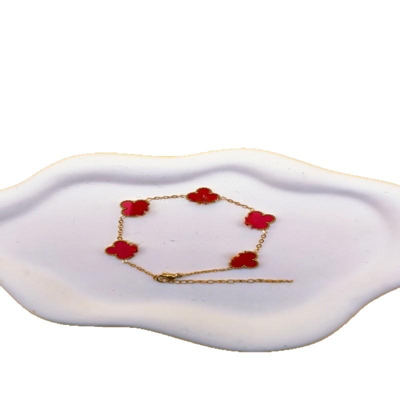 Luksusowa dwustronna bransoletka z koniczyną z masy perłowej dla par, galwanizowana 18-karatowym złotem z wykwintnym wykonaniem.