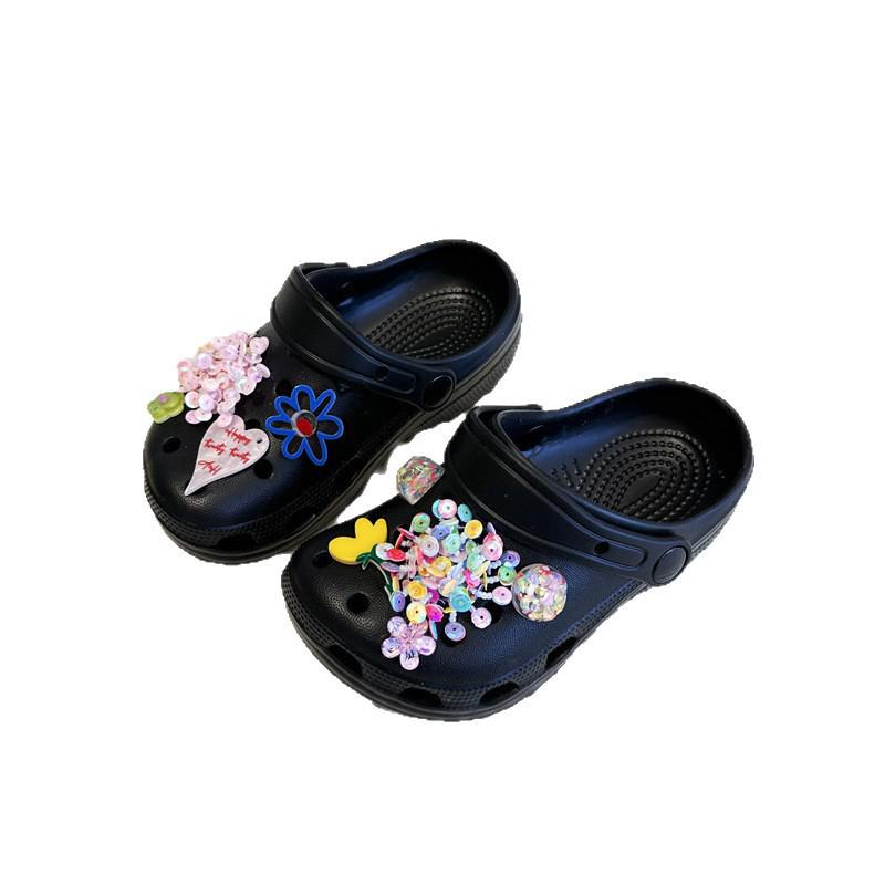 Children's Beaded Floral Sandals - Colorful Thick-Soled Closed-Toe, Summer Outdoor Slippers