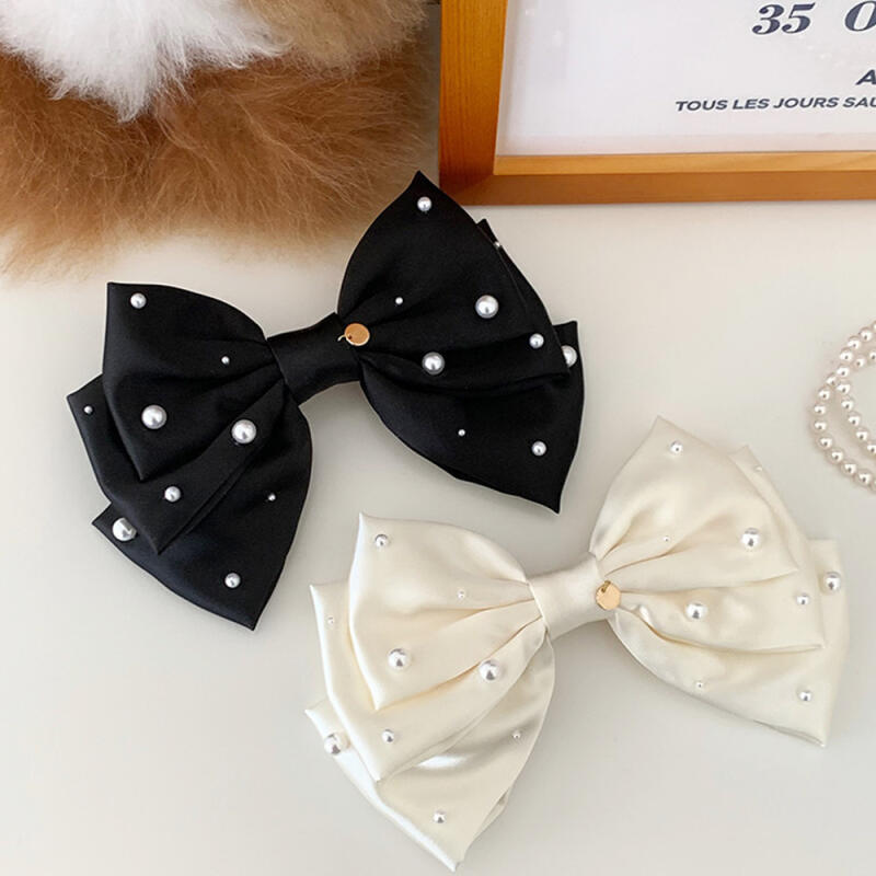 Relena satin ribbon pin, pearl half-up hairpin white