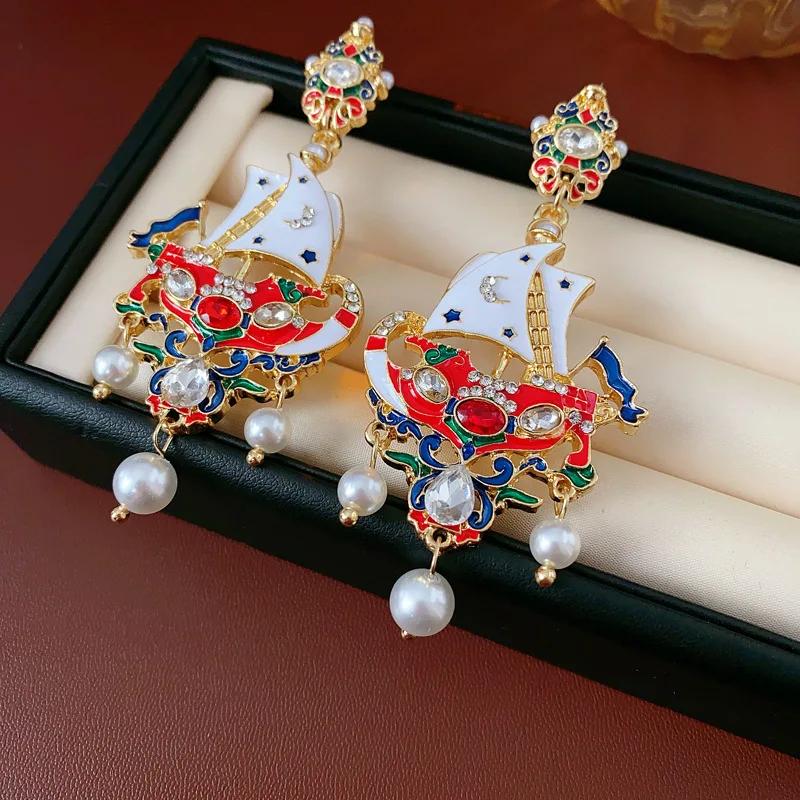 Colorful Dripping Sailboat Tassel Earrings for Women  Premium High Qquality Drop Earring Exaggerate Charms Zircon Gift
