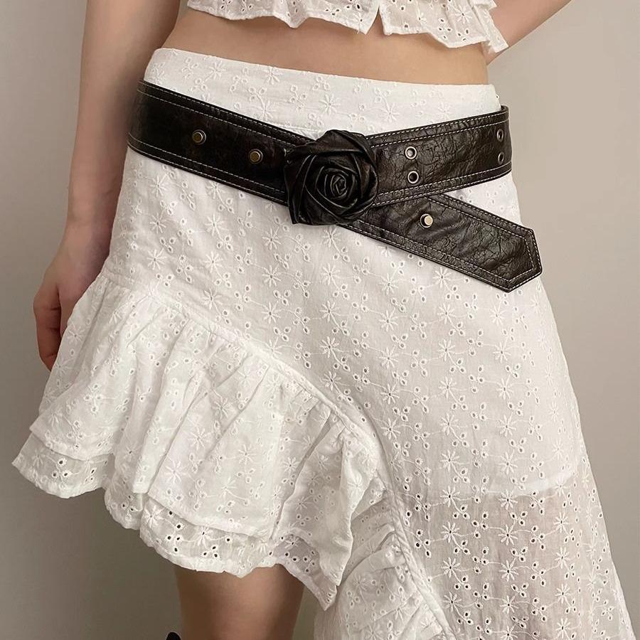 Women's Sexy Retro Rose Waist Chain Belt - Y2K Style Brown Leather Cincher