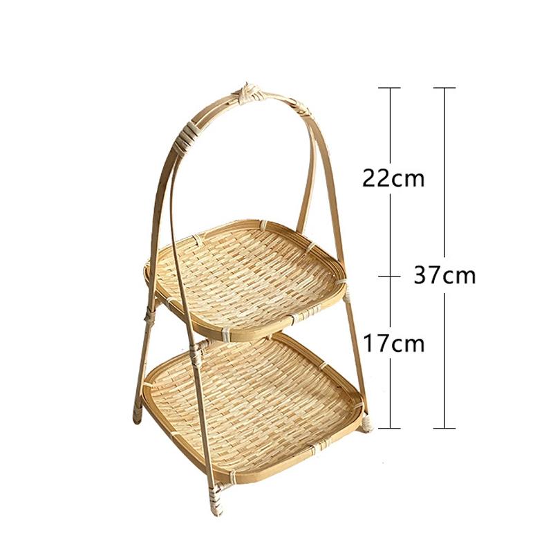 Multi-Function Bamboo Woven Basket 1/2/3 Layers Fruit Vegetable Storage Basket Durable Handwoven Standing Tray For Kitchen