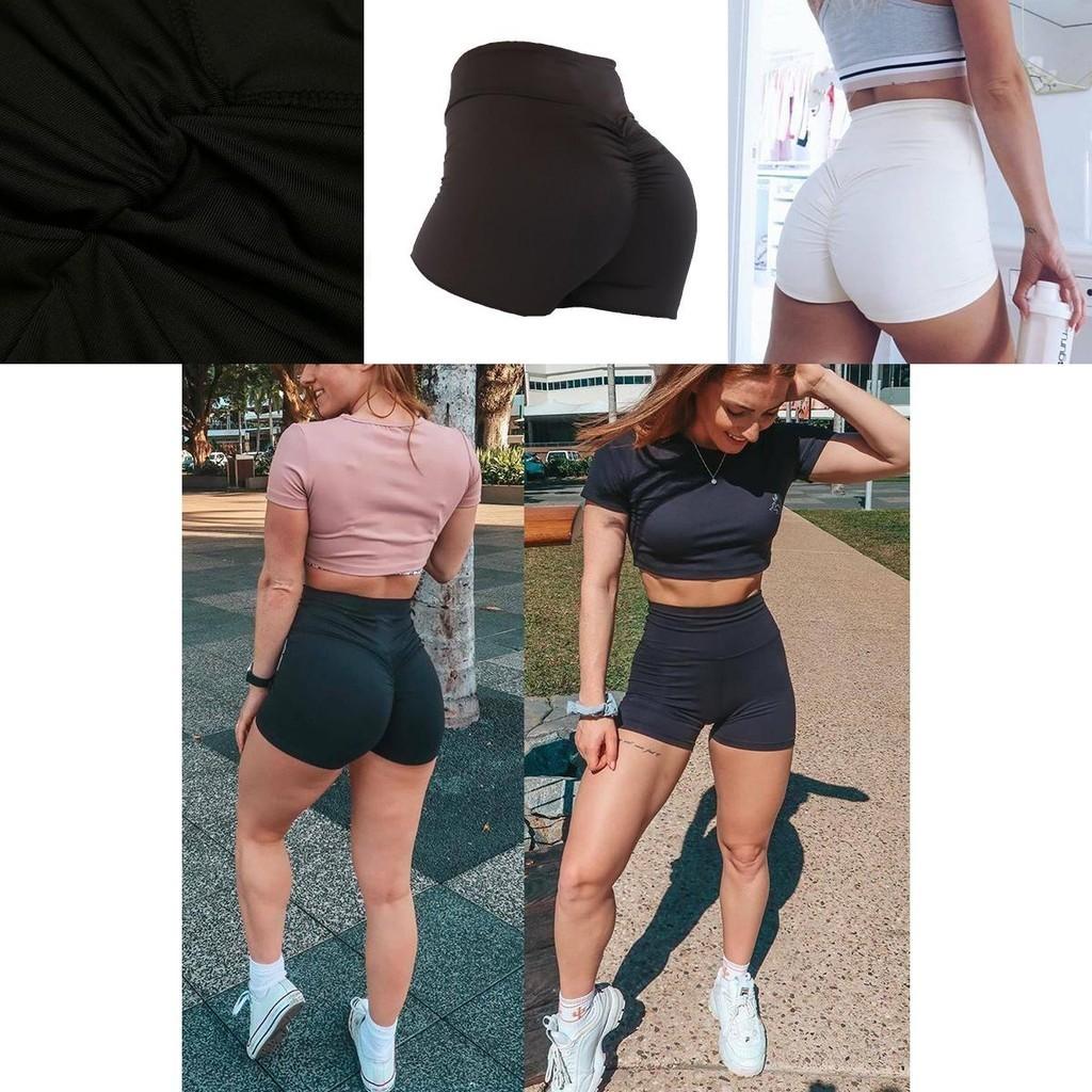 High Waist Yoga Shorts With Push Up Ruched Design For Gym Workouts**
