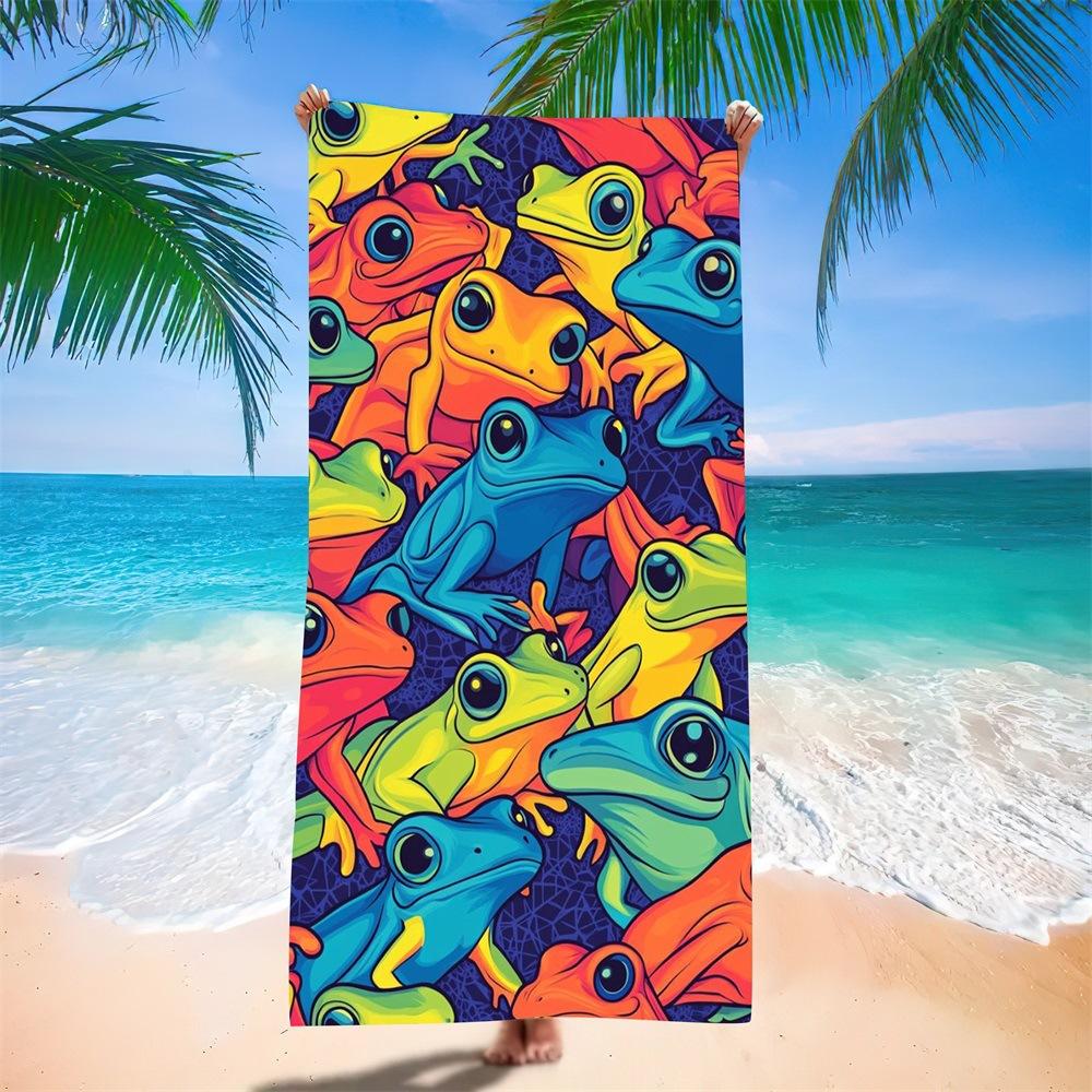 Colorful Abstract Frog Beach Towel Pop Art Print Quick Dry Absorbent Towel for Kids Boys
