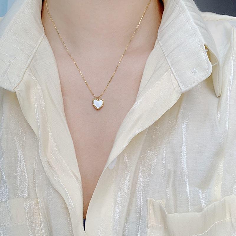 2024 Stainless Steel Gold colour  OF  Heart Pendant Necklace Romantic Lovely White Shell Love Necklace