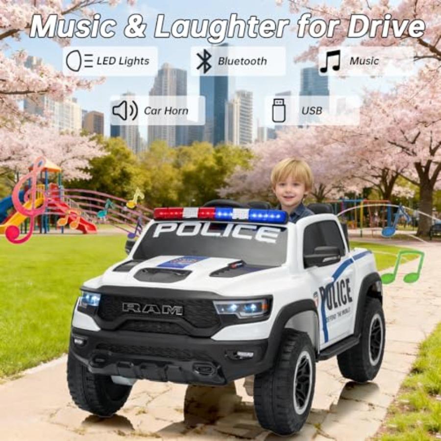 Caminhão de Polícia 4WD 24V 4x4 para Montar 2 Lugares, Carrinho de Brinquedo para Montar com Controle Remoto, 'Caminhão Elétrico para Montar', Caminhão Lado a Lado para Idades