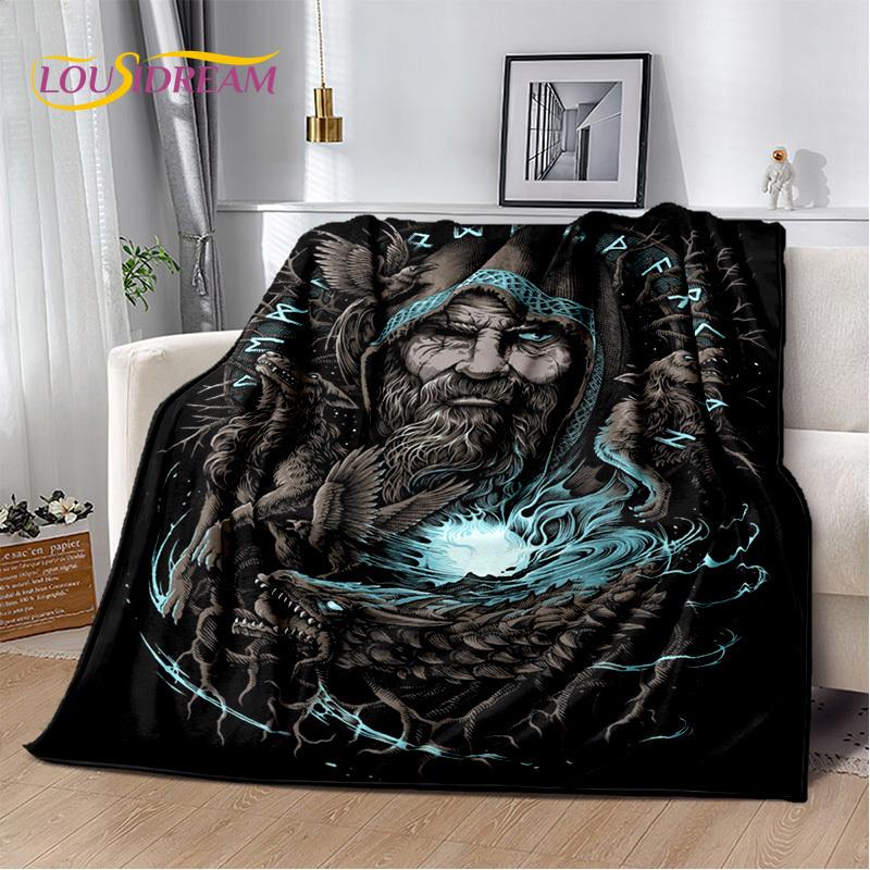 3D Viking Odin Valhalla Nordic Mythology Symbols Blanket,Soft Throw Blanket for Home Bedroom Bed Sofa Picnic Office Travel Cover