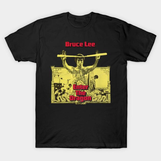 

Men Black Print T-shirt Bruce Lee Enter The Dragon No-Cut Transfer Paper Print Cotton Tshirt 4XL